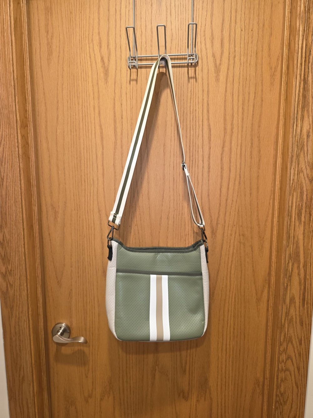 HAUTE SHORE Olive Green Crossbody with White Stripe Accents